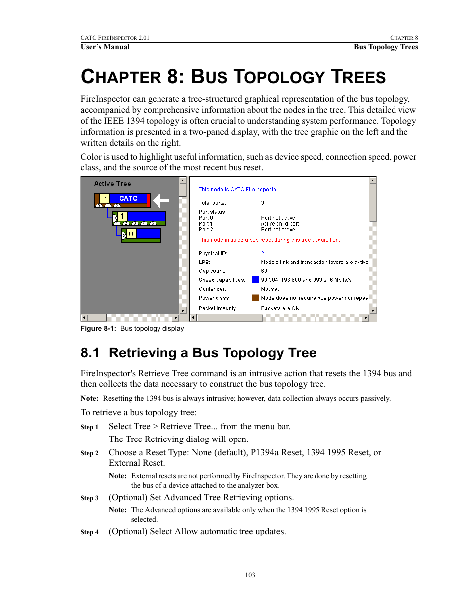 Chapter 8: bus topology trees, 1 retrieving a bus topology tree, 8 bus topology trees | Retrieving a bus topology tree, Hapter, Opology, Rees | Teledyne LeCroy FireInspector - Users Manual User Manual | Page 113 / 147