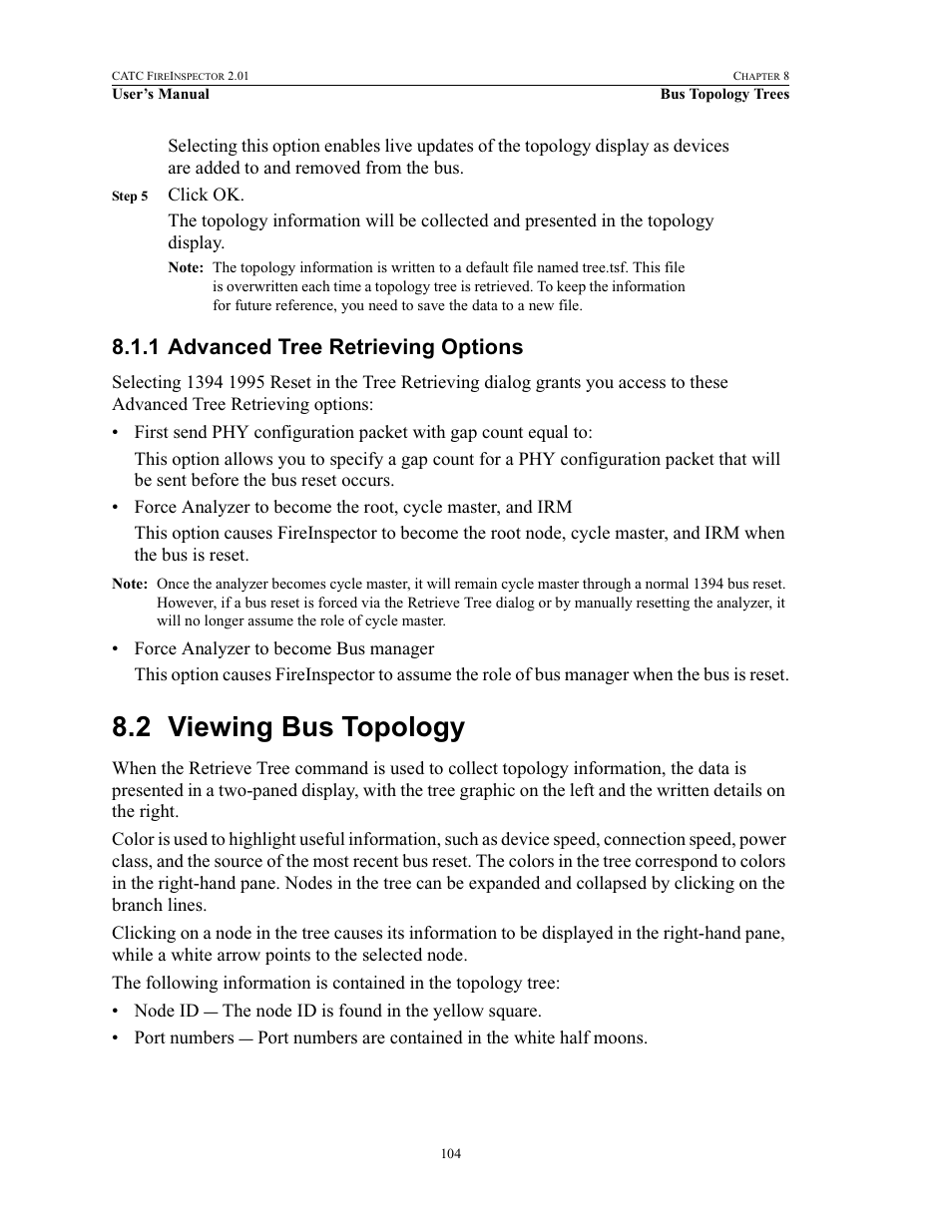 1 advanced tree retrieving options, 2 viewing bus topology, Advanced tree retrieving options | Viewing bus topology | Teledyne LeCroy FireInspector - Users Manual User Manual | Page 114 / 147