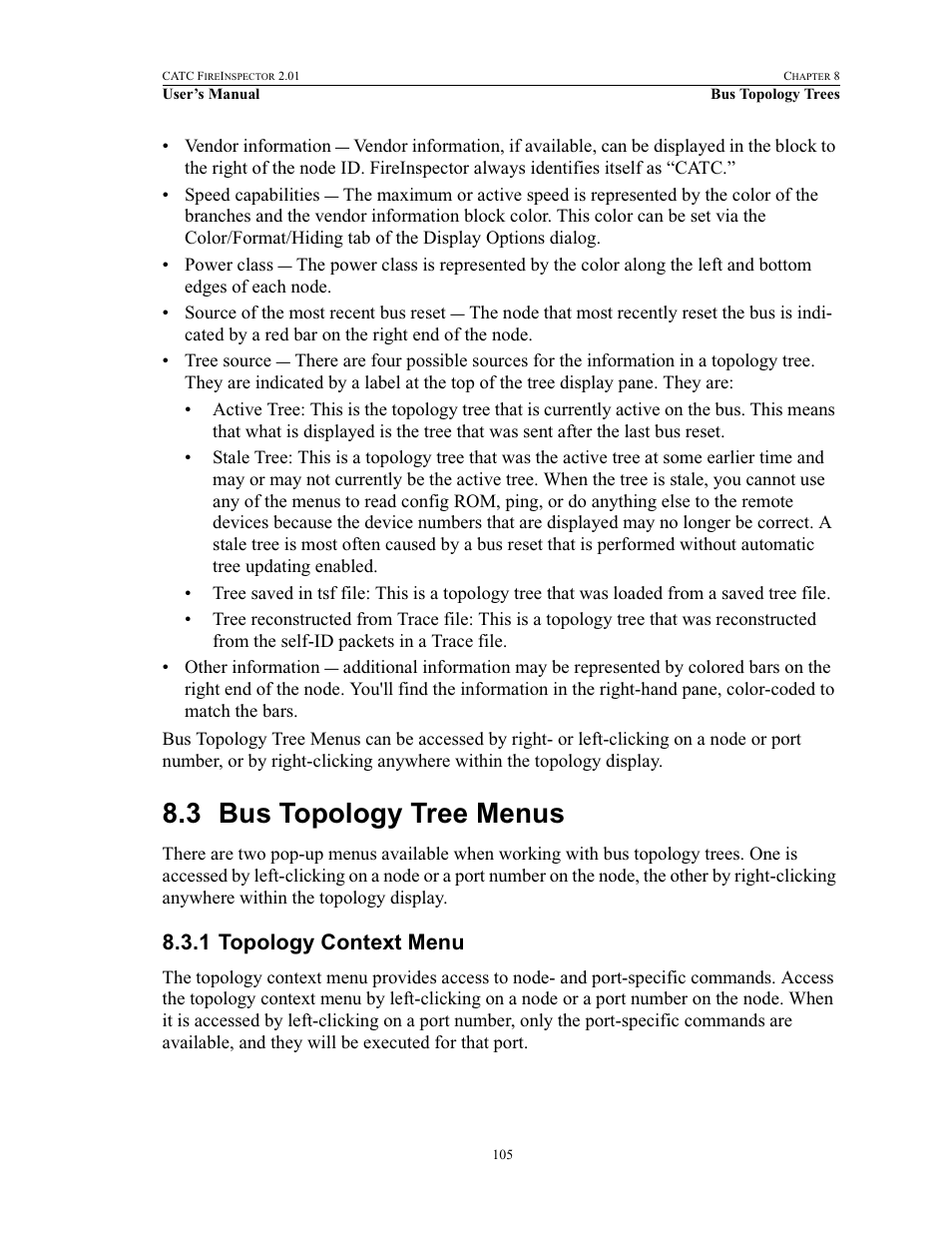 3 bus topology tree menus, 1 topology context menu, Bus topology tree menus | Topology context menu | Teledyne LeCroy FireInspector - Users Manual User Manual | Page 115 / 147