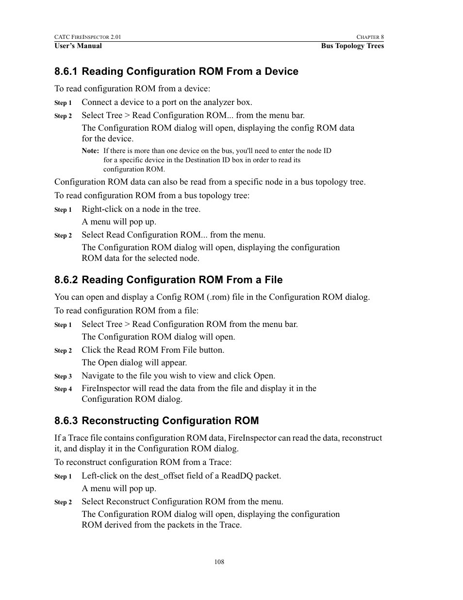 1 reading configuration rom from a device, 2 reading configuration rom from a file, 3 reconstructing configuration rom | Teledyne LeCroy FireInspector - Users Manual User Manual | Page 118 / 147