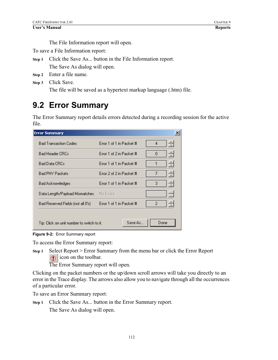 2 error summary, Error summary | Teledyne LeCroy FireInspector - Users Manual User Manual | Page 122 / 147