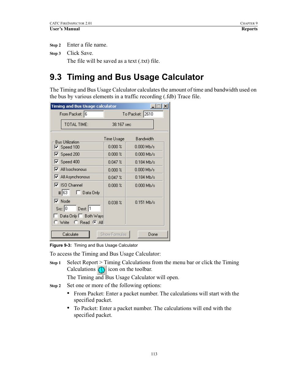 3 timing and bus usage calculator, Timing and bus usage calculator | Teledyne LeCroy FireInspector - Users Manual User Manual | Page 123 / 147