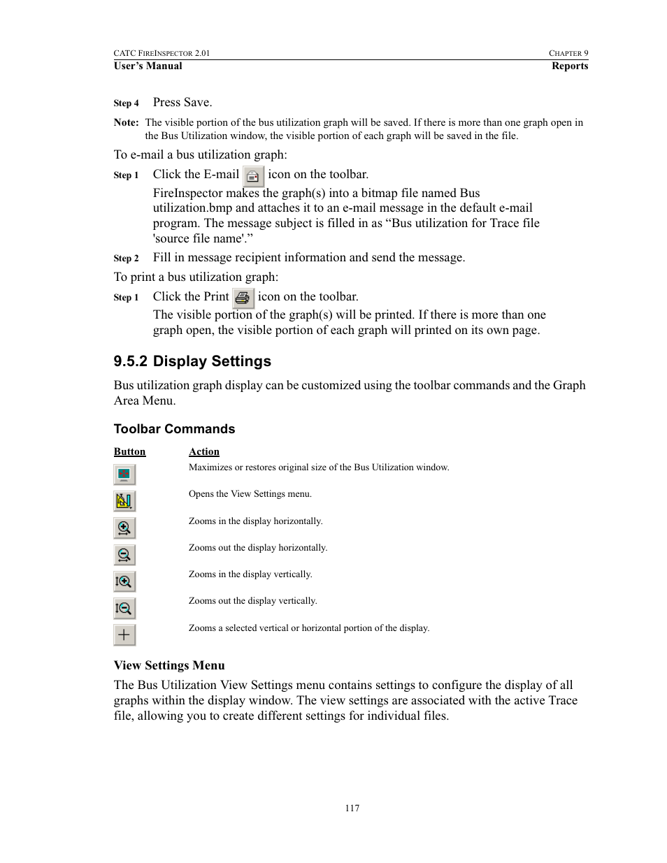 2 display settings, Toolbar commands, Display settings | Teledyne LeCroy FireInspector - Users Manual User Manual | Page 127 / 147