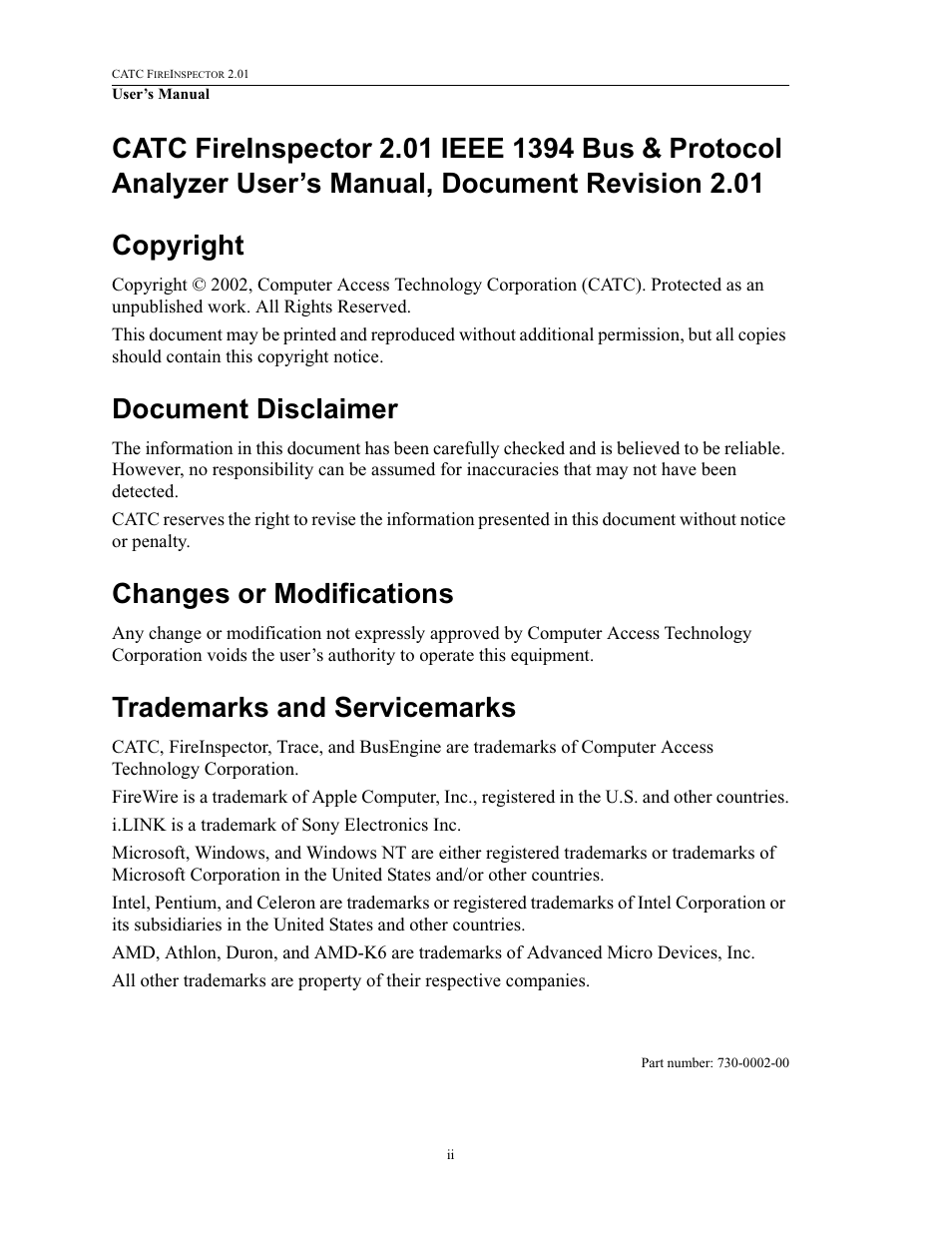 Document disclaimer, Changes or modifications, Trademarks and servicemarks | Teledyne LeCroy FireInspector - Users Manual User Manual | Page 2 / 147