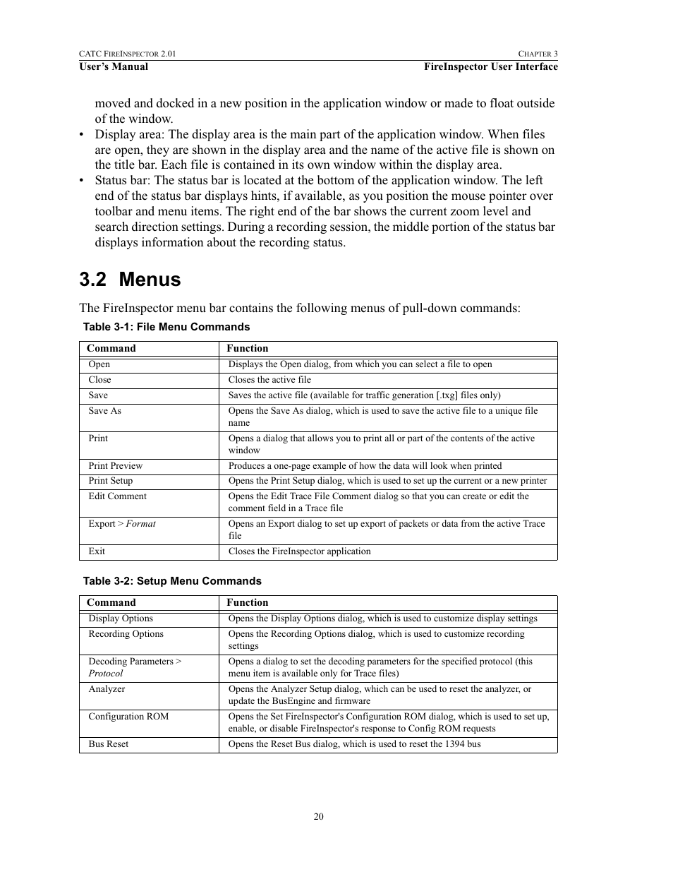 2 menus, Menus | Teledyne LeCroy FireInspector - Users Manual User Manual | Page 30 / 147