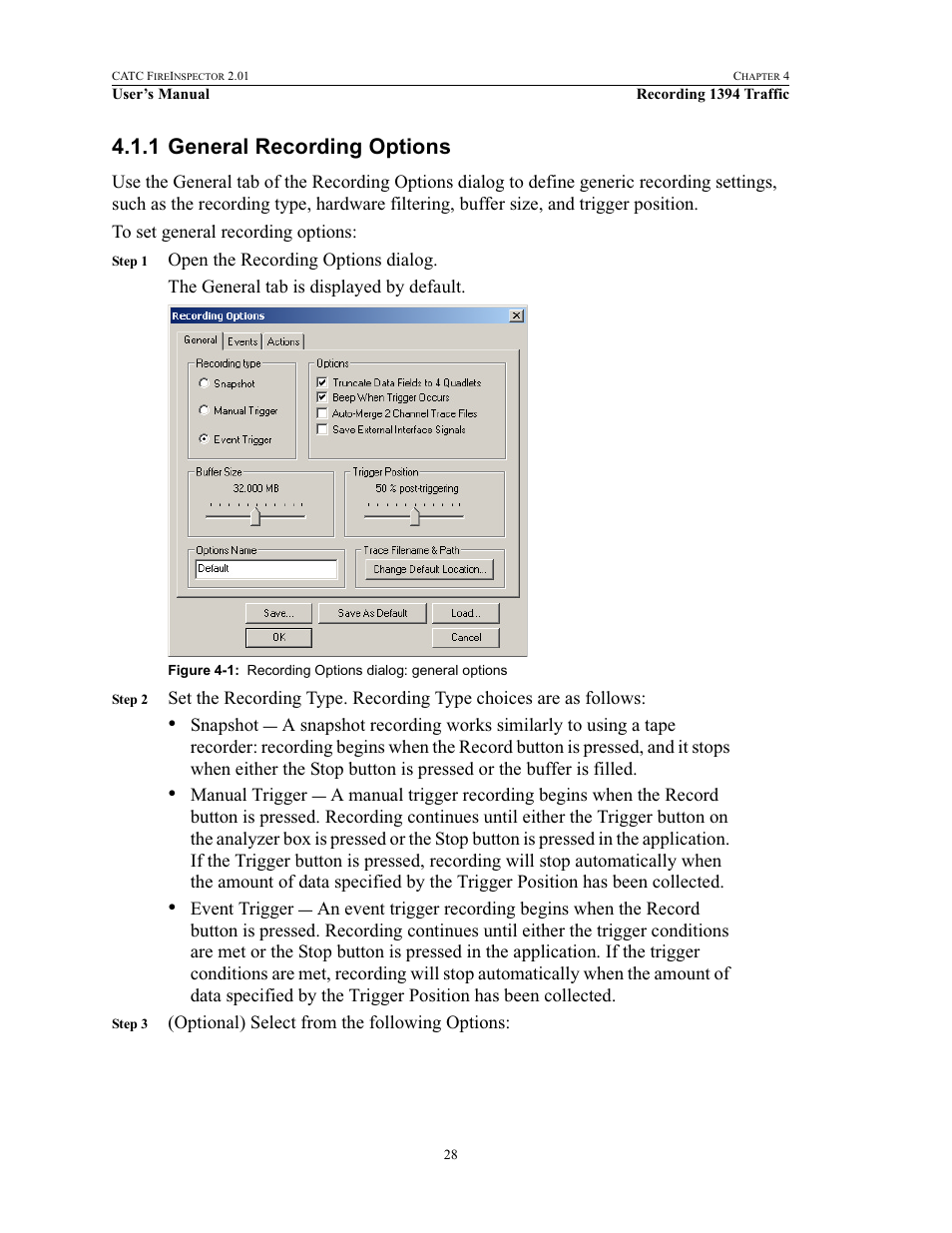 1 general recording options, General recording options | Teledyne LeCroy FireInspector - Users Manual User Manual | Page 38 / 147