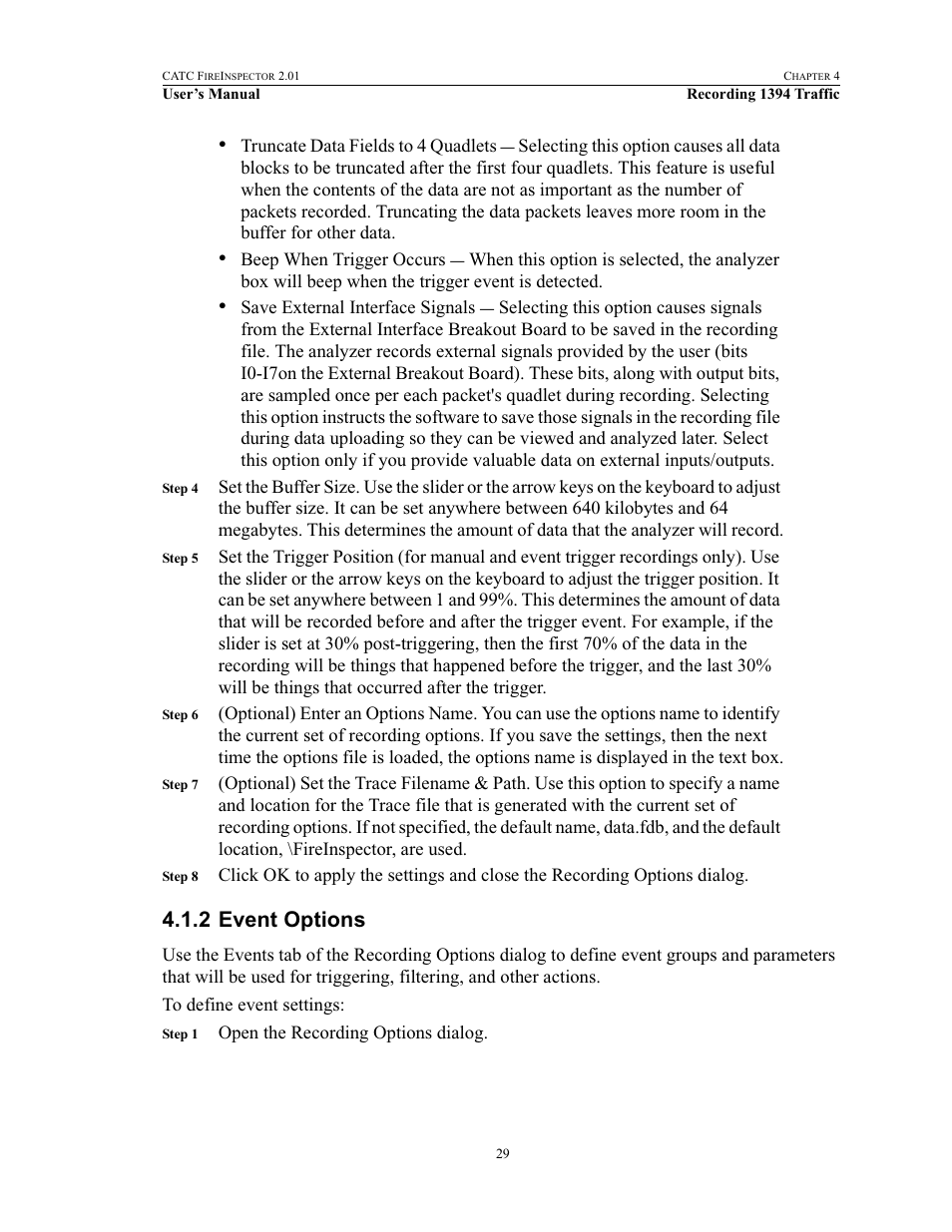 2 event options, Event options | Teledyne LeCroy FireInspector - Users Manual User Manual | Page 39 / 147