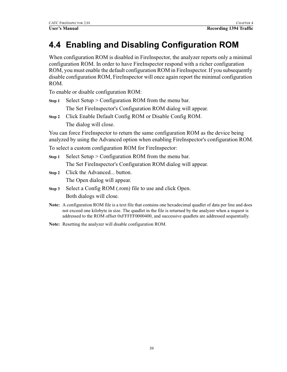 4 enabling and disabling configuration rom, Enabling and disabling configuration rom | Teledyne LeCroy FireInspector - Users Manual User Manual | Page 49 / 147