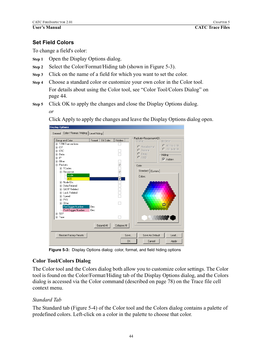 Set field colors | Teledyne LeCroy FireInspector - Users Manual User Manual | Page 54 / 147