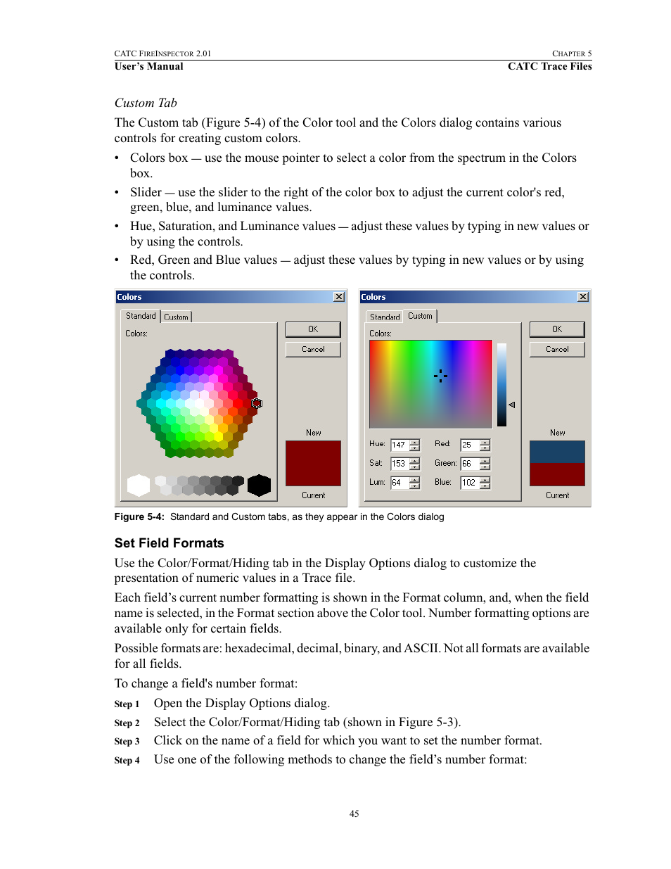 Set field formats, B (figure 5-4) | Teledyne LeCroy FireInspector - Users Manual User Manual | Page 55 / 147