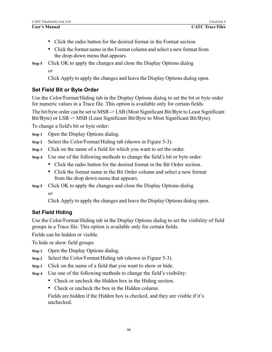 Set field bit or byte order, Set field hiding, Set field bit or byte order set field hiding | Teledyne LeCroy FireInspector - Users Manual User Manual | Page 56 / 147