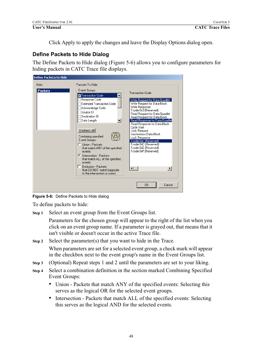 Define packets to hide dialog | Teledyne LeCroy FireInspector - Users Manual User Manual | Page 58 / 147