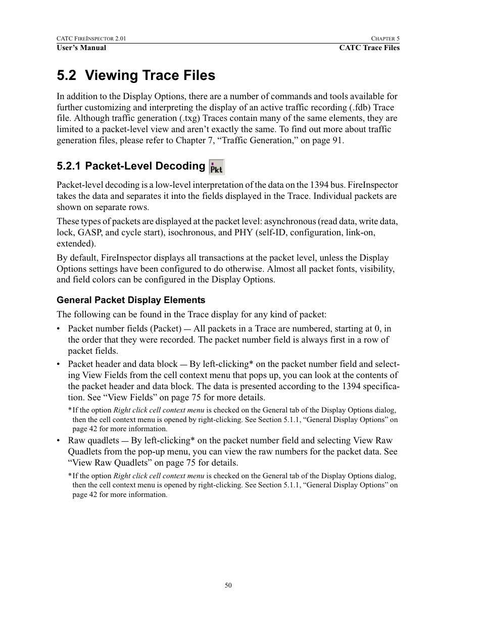 2 viewing trace files, 1 packet-level decoding, General packet display elements | Viewing trace files, Packet-level decoding | Teledyne LeCroy FireInspector - Users Manual User Manual | Page 60 / 147