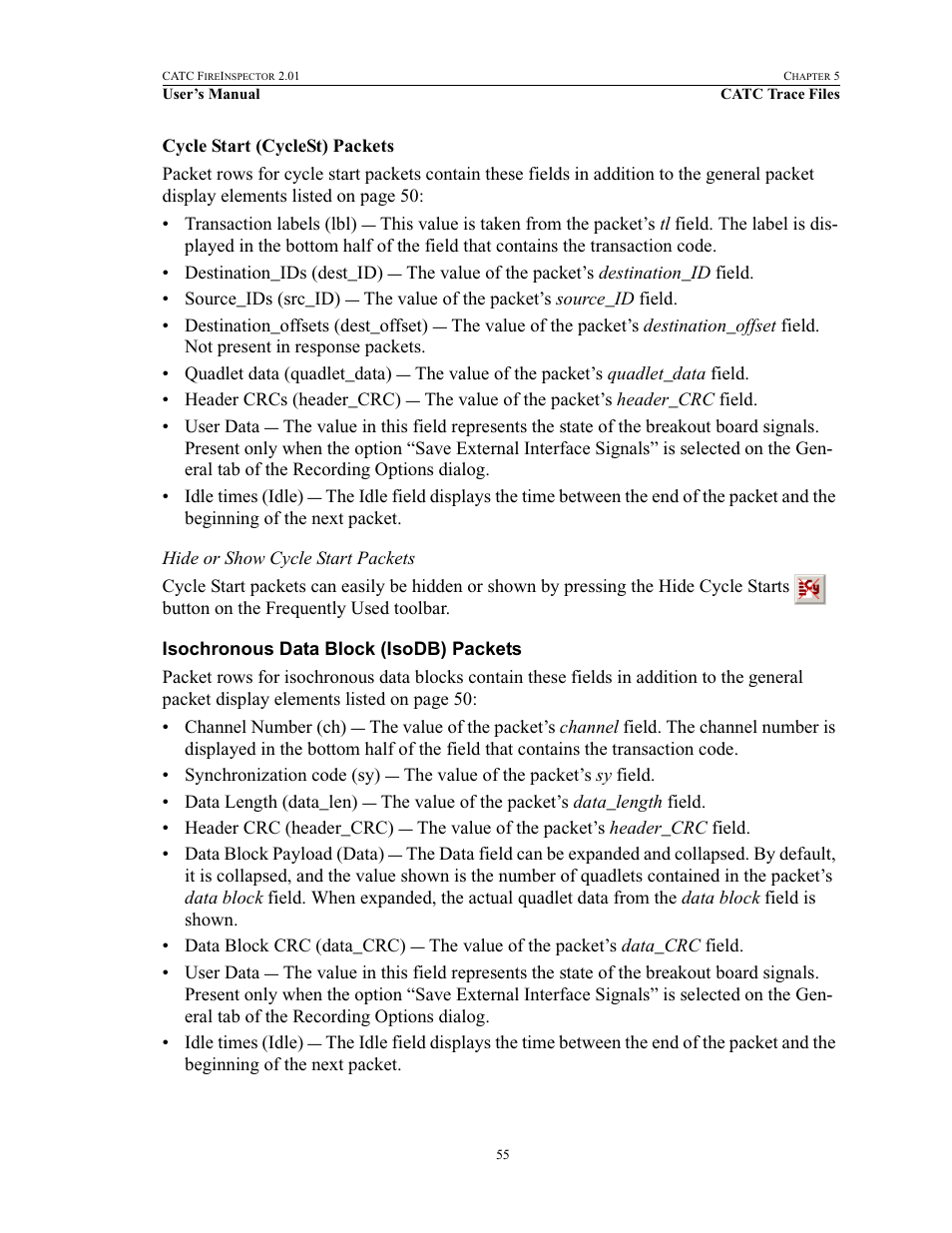 Isochronous data block (isodb) packets | Teledyne LeCroy FireInspector - Users Manual User Manual | Page 65 / 147