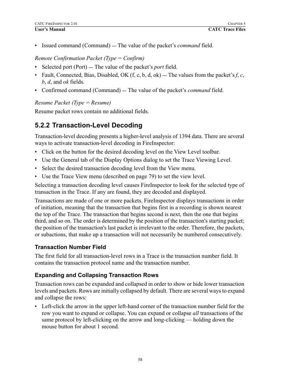 2 transaction-level decoding, Transaction number field, Expanding and collapsing transaction rows | Transaction-level decoding | Teledyne LeCroy FireInspector - Users Manual User Manual | Page 68 / 147