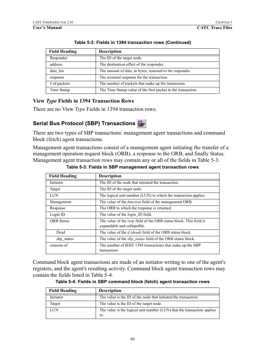 Serial bus protocol (sbp) transactions | Teledyne LeCroy FireInspector - Users Manual User Manual | Page 70 / 147