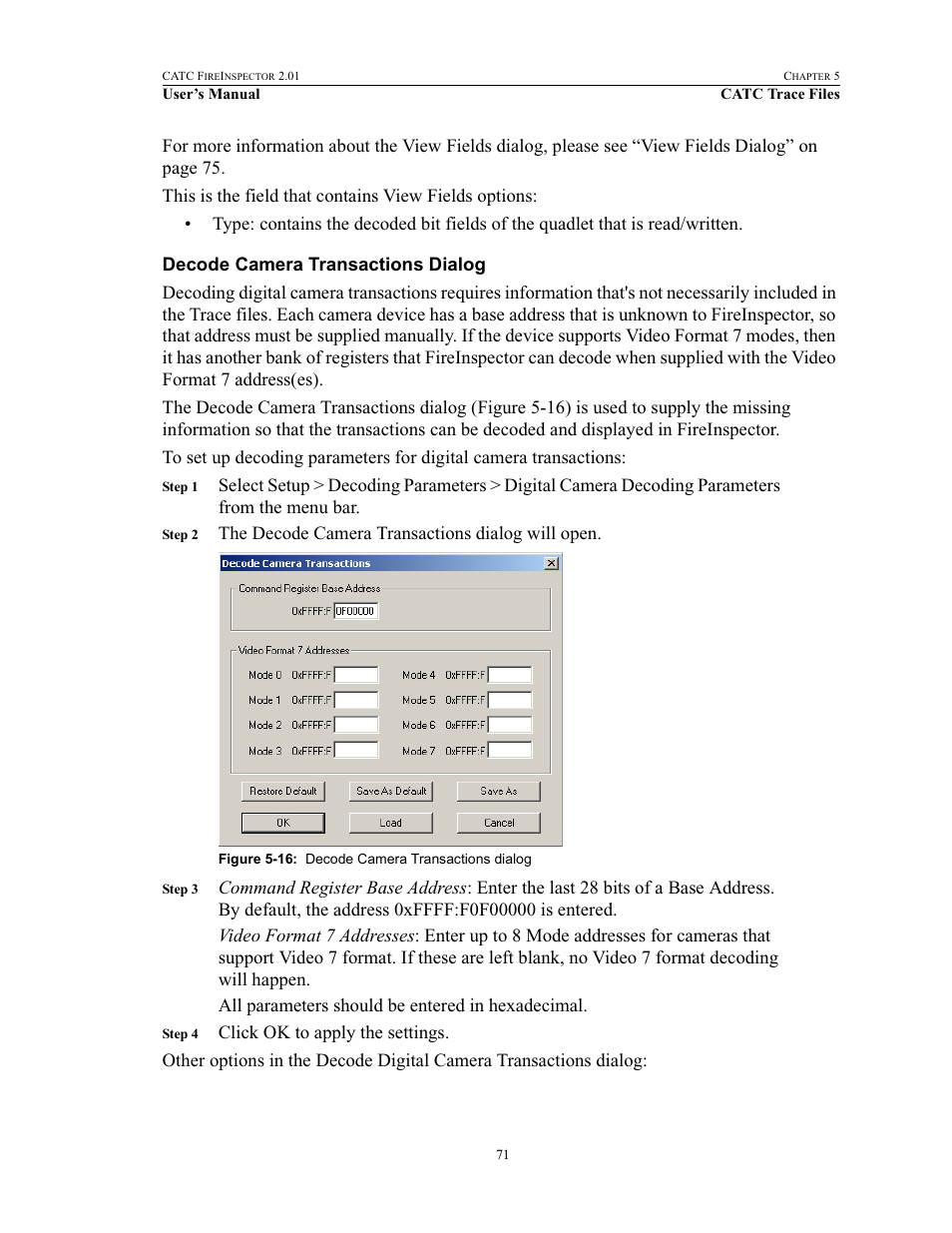 Decode camera transactions dialog | Teledyne LeCroy FireInspector - Users Manual User Manual | Page 81 / 147