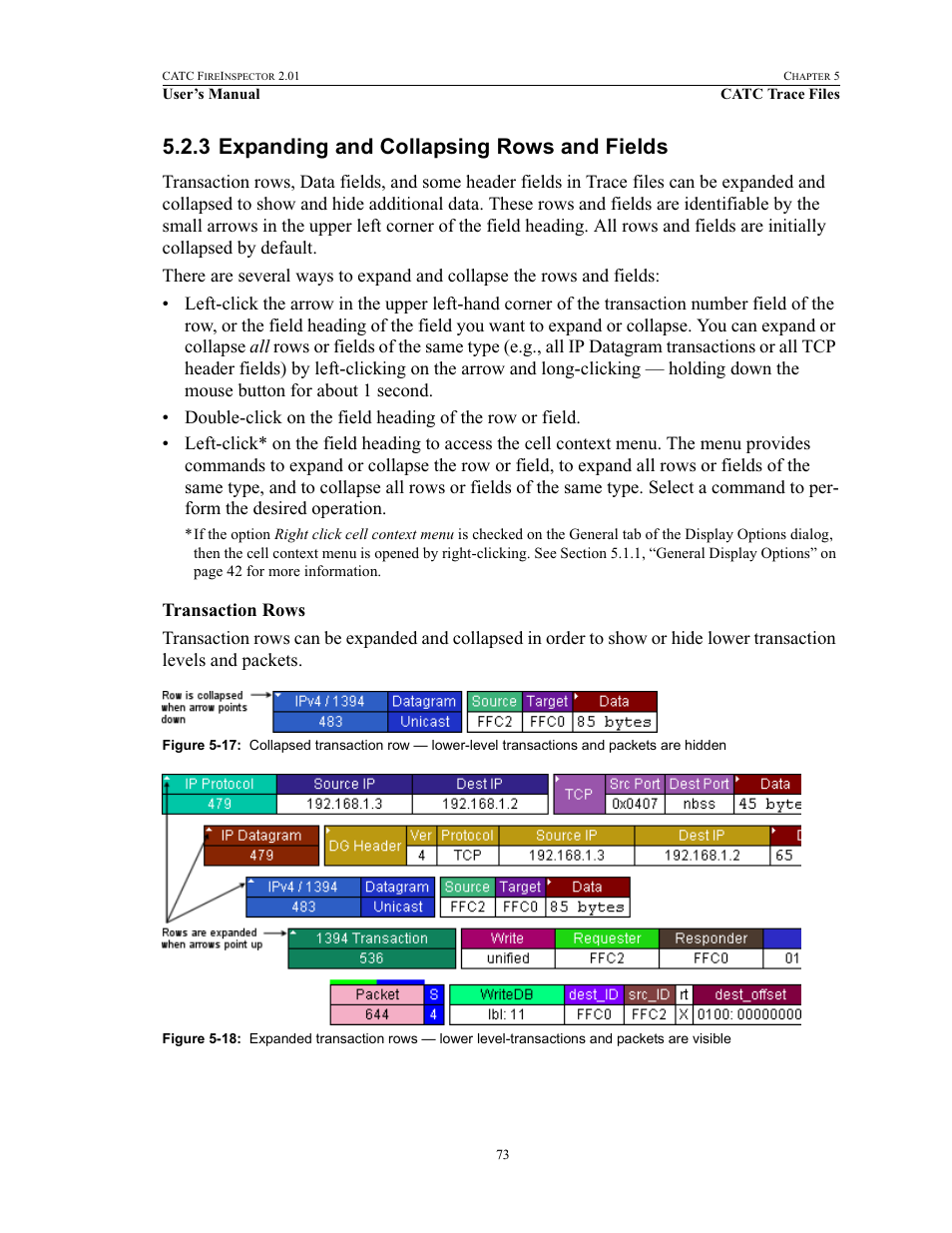 3 expanding and collapsing rows and fields, Expanding and collapsing rows and fields | Teledyne LeCroy FireInspector - Users Manual User Manual | Page 83 / 147