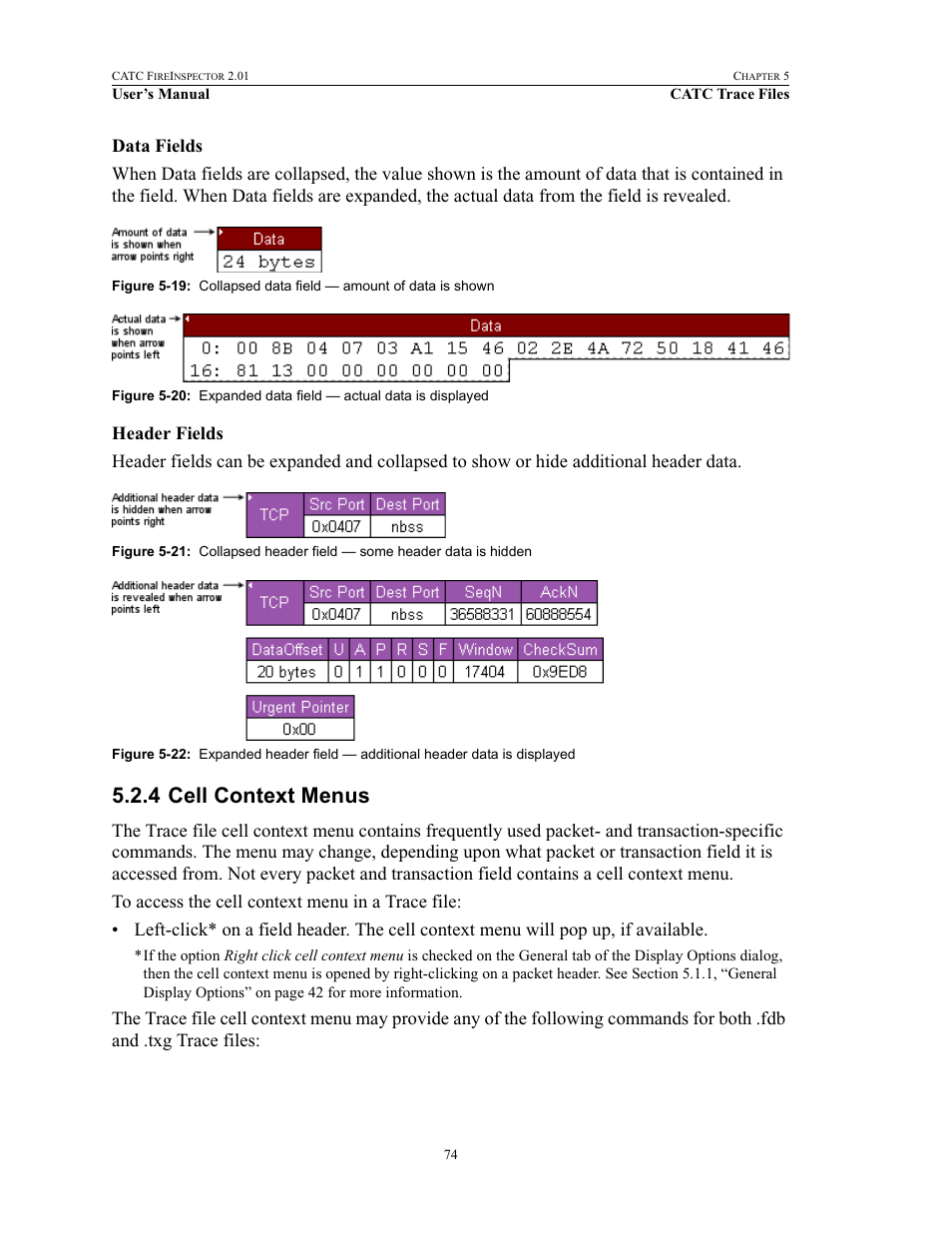 4 cell context menus, Cell context menus | Teledyne LeCroy FireInspector - Users Manual User Manual | Page 84 / 147