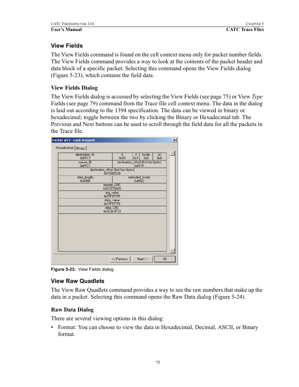 View fields, View raw quadlets, View fields view raw quadlets | Teledyne LeCroy FireInspector - Users Manual User Manual | Page 85 / 147