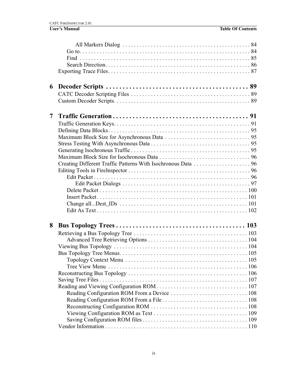 6 decoder scripts, 7 traffic generation, 8 bus topology trees | Teledyne LeCroy FireInspector - Users Manual User Manual | Page 9 / 147