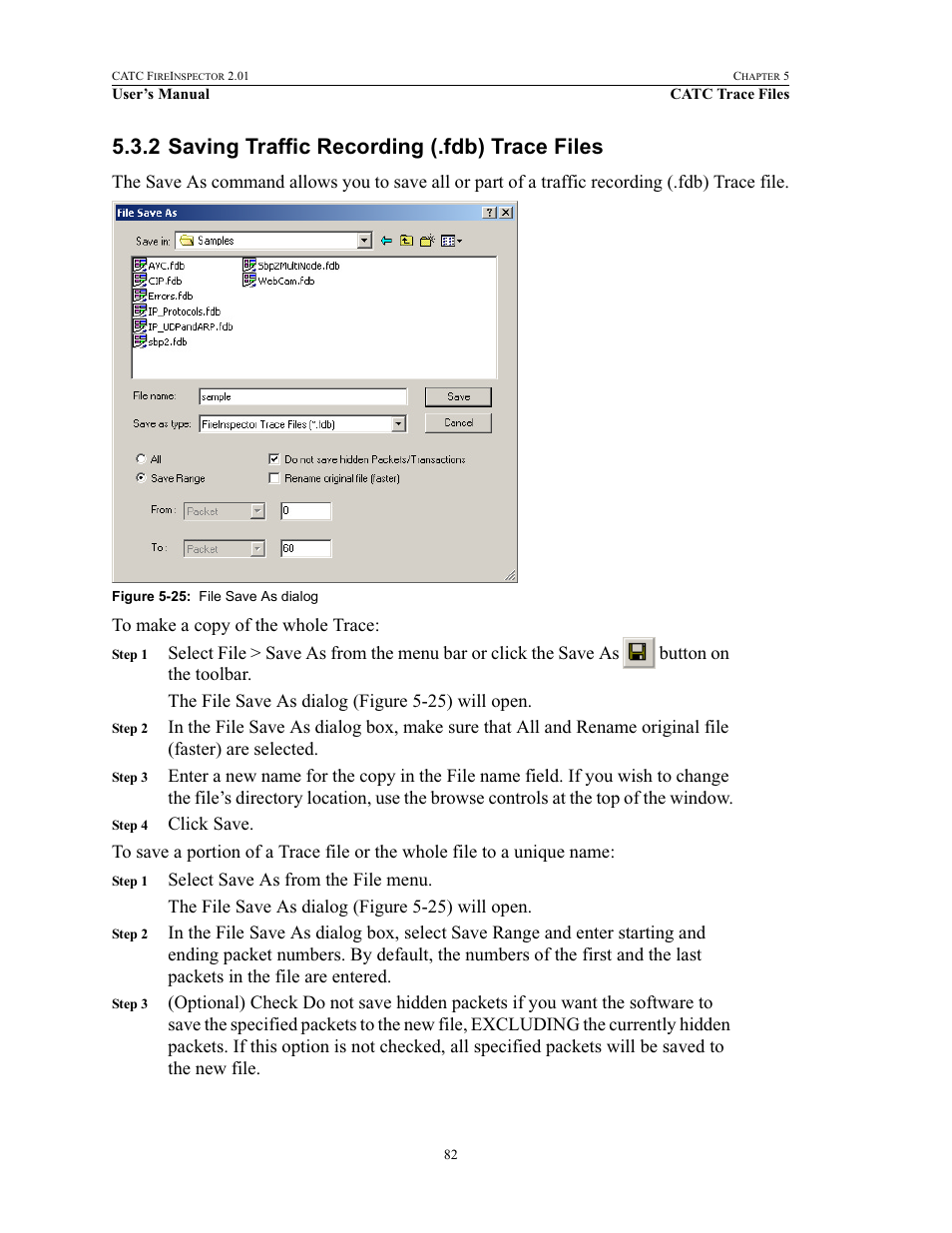 2 saving traffic recording (.fdb) trace files, Saving traffic recording (.fdb) trace files | Teledyne LeCroy FireInspector - Users Manual User Manual | Page 92 / 147