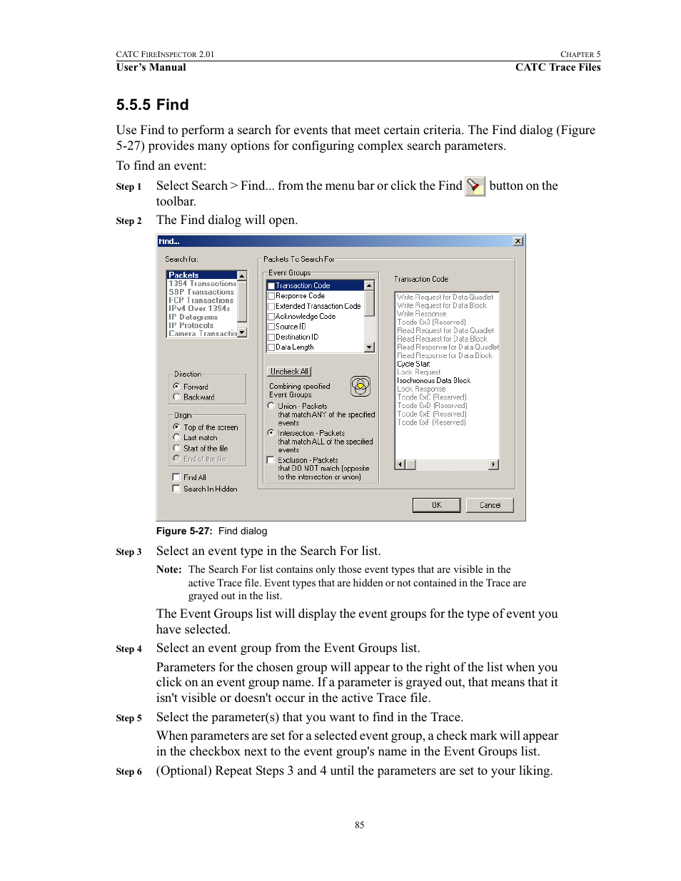 5 find, Find | Teledyne LeCroy FireInspector - Users Manual User Manual | Page 95 / 147