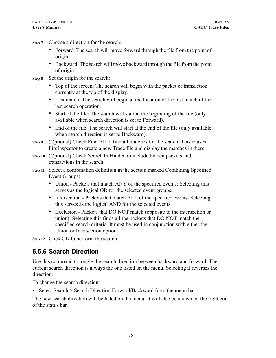 6 search direction, Search direction | Teledyne LeCroy FireInspector - Users Manual User Manual | Page 96 / 147