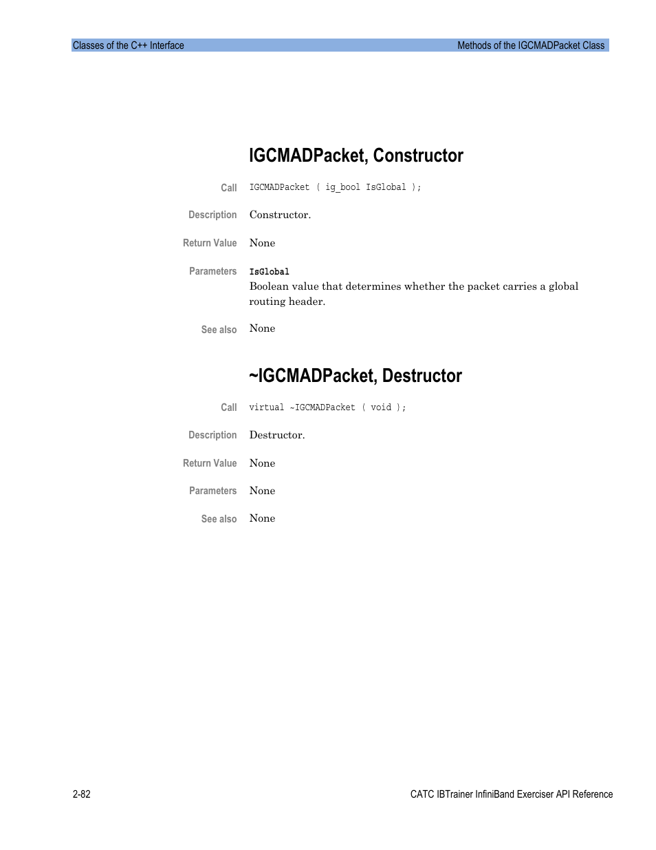 Igcmadpacket, constructor, Igcmadpacket, destructor | Teledyne LeCroy Automation API for IBTrainer Software Ver.2.0 User Manual | Page 104 / 167