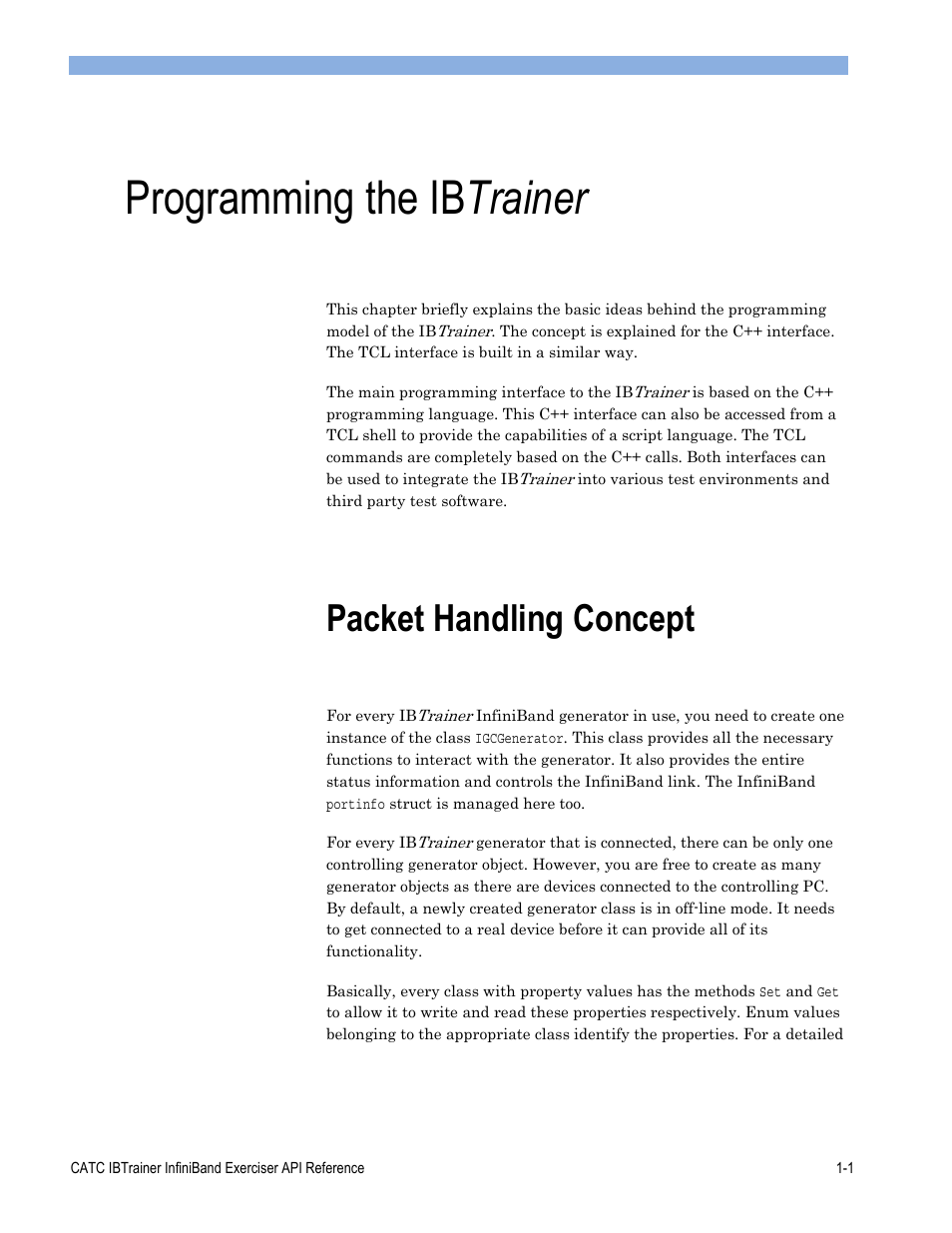 Programming the ibtrainer, Packet handling concept, Programming the ib trainer | Teledyne LeCroy Automation API for IBTrainer Software Ver.2.0 User Manual | Page 11 / 167