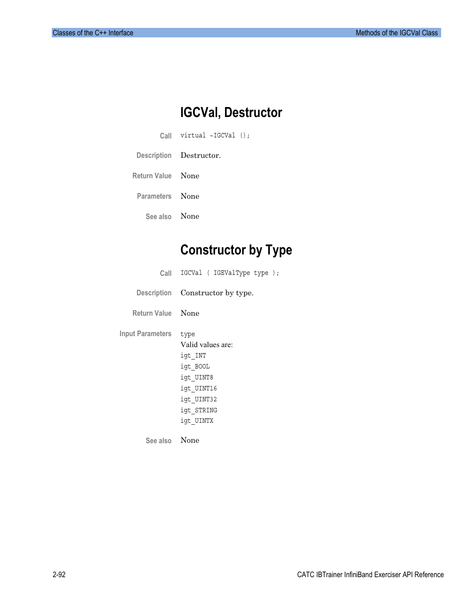 Igcval, destructor, Constructor by type | Teledyne LeCroy Automation API for IBTrainer Software Ver.2.0 User Manual | Page 114 / 167