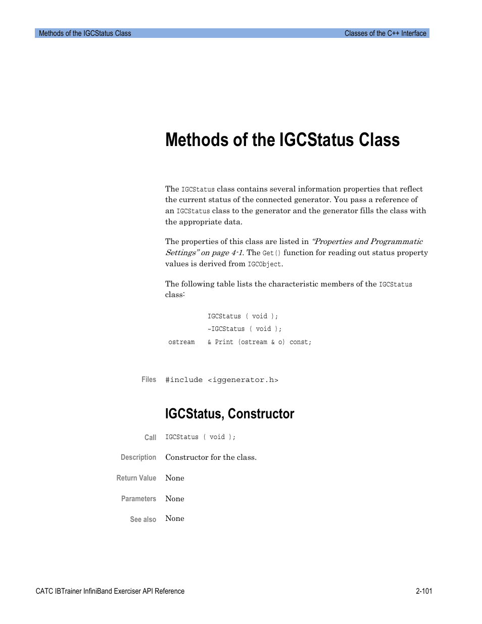 Methods of the igcstatus class, Igcstatus, constructor | Teledyne LeCroy Automation API for IBTrainer Software Ver.2.0 User Manual | Page 123 / 167