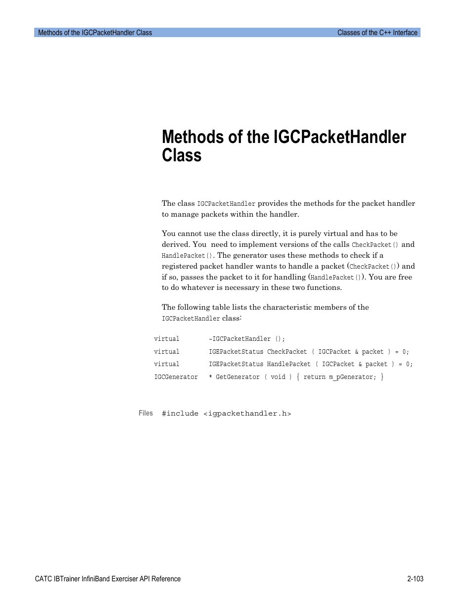 Methods of the igcpackethandler class | Teledyne LeCroy Automation API for IBTrainer Software Ver.2.0 User Manual | Page 125 / 167