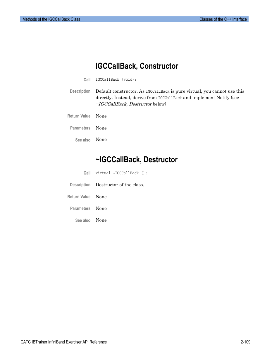 Igccallback, constructor, Igccallback, destructor | Teledyne LeCroy Automation API for IBTrainer Software Ver.2.0 User Manual | Page 131 / 167