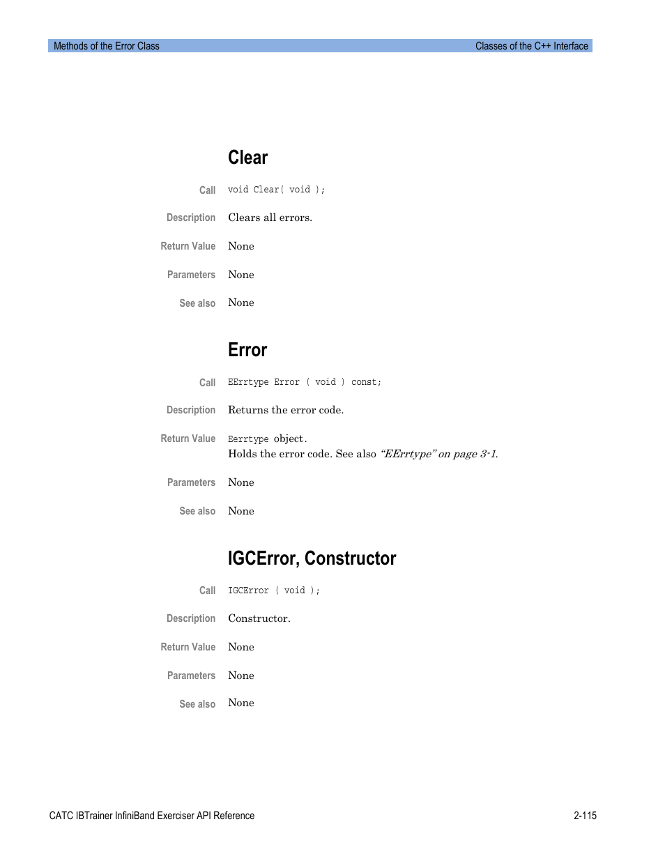 Clear, Error, Igcerror, constructor | Teledyne LeCroy Automation API for IBTrainer Software Ver.2.0 User Manual | Page 137 / 167