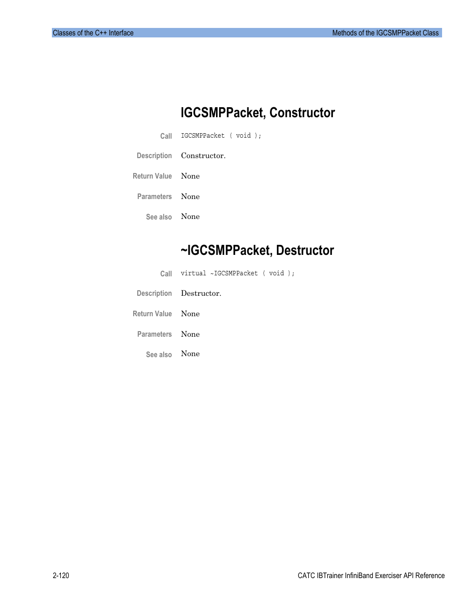 Igcsmppacket, constructor, Igcsmppacket, destructor | Teledyne LeCroy Automation API for IBTrainer Software Ver.2.0 User Manual | Page 142 / 167