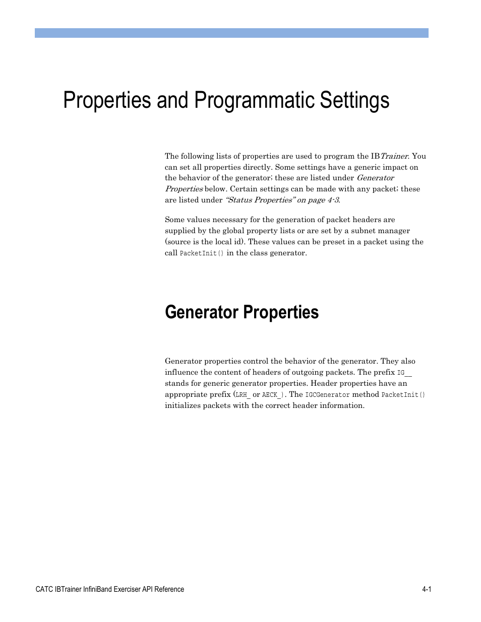 Properties and programmatic settings, Generator properties | Teledyne LeCroy Automation API for IBTrainer Software Ver.2.0 User Manual | Page 147 / 167