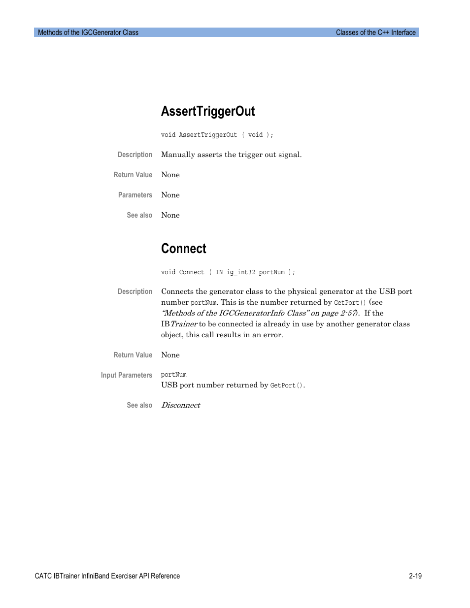 Asserttriggerout, Connect | Teledyne LeCroy Automation API for IBTrainer Software Ver.2.0 User Manual | Page 41 / 167