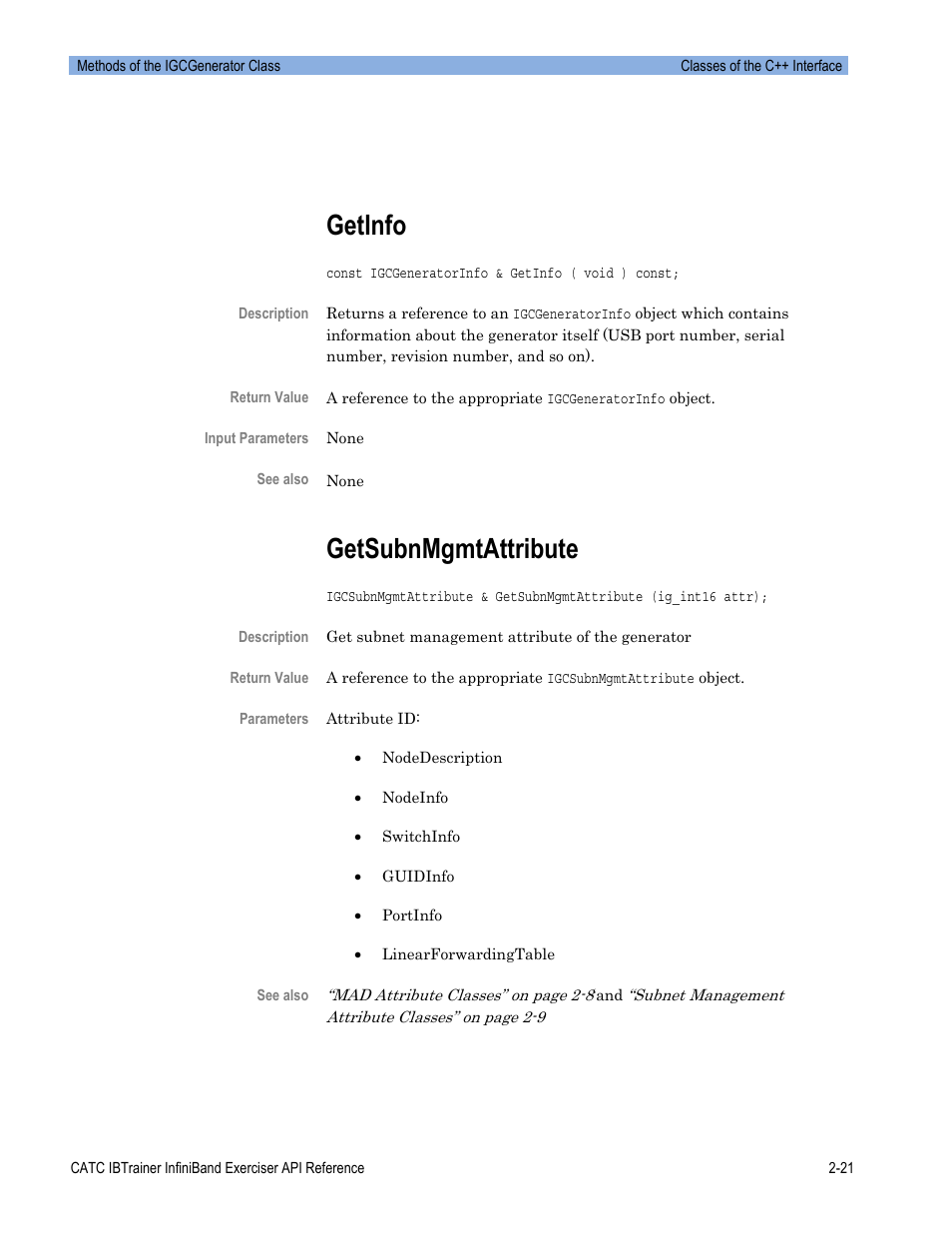 Getinfo, Getsubnmgmtattribute | Teledyne LeCroy Automation API for IBTrainer Software Ver.2.0 User Manual | Page 43 / 167