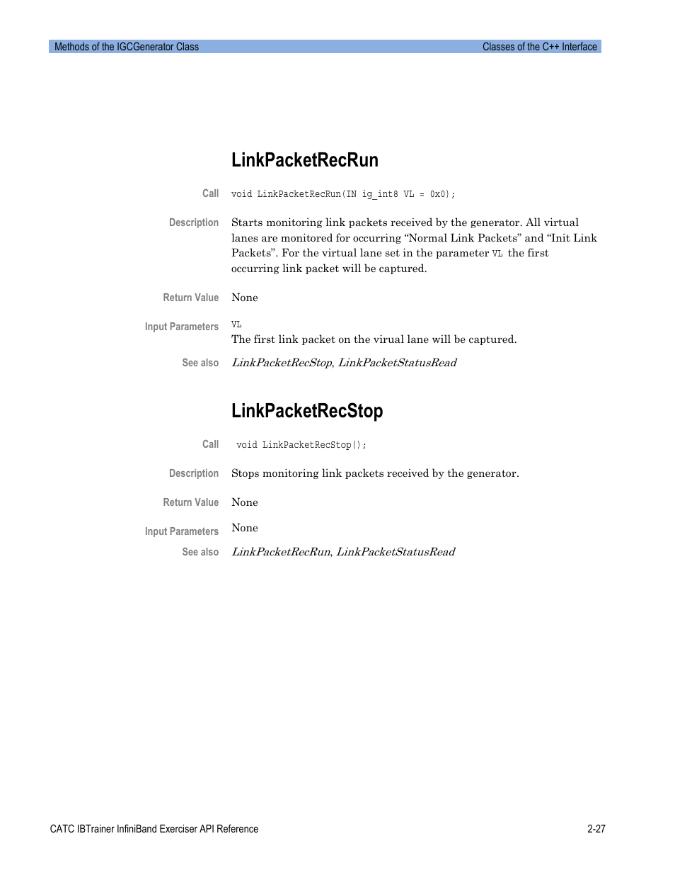 Linkpacketrecrun, Linkpacketrecstop | Teledyne LeCroy Automation API for IBTrainer Software Ver.2.0 User Manual | Page 49 / 167