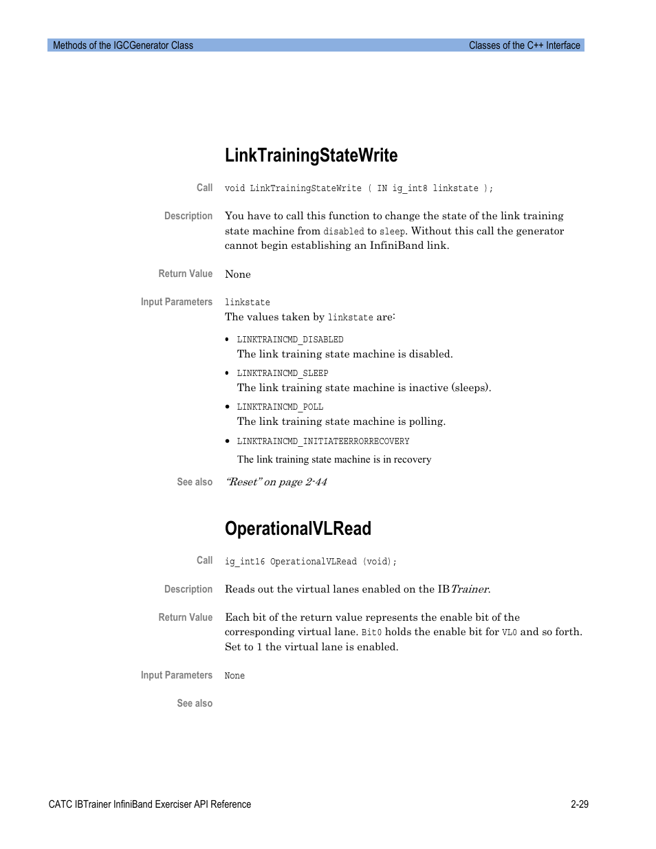 Linktrainingstatewrite, Operationalvlread | Teledyne LeCroy Automation API for IBTrainer Software Ver.2.0 User Manual | Page 51 / 167