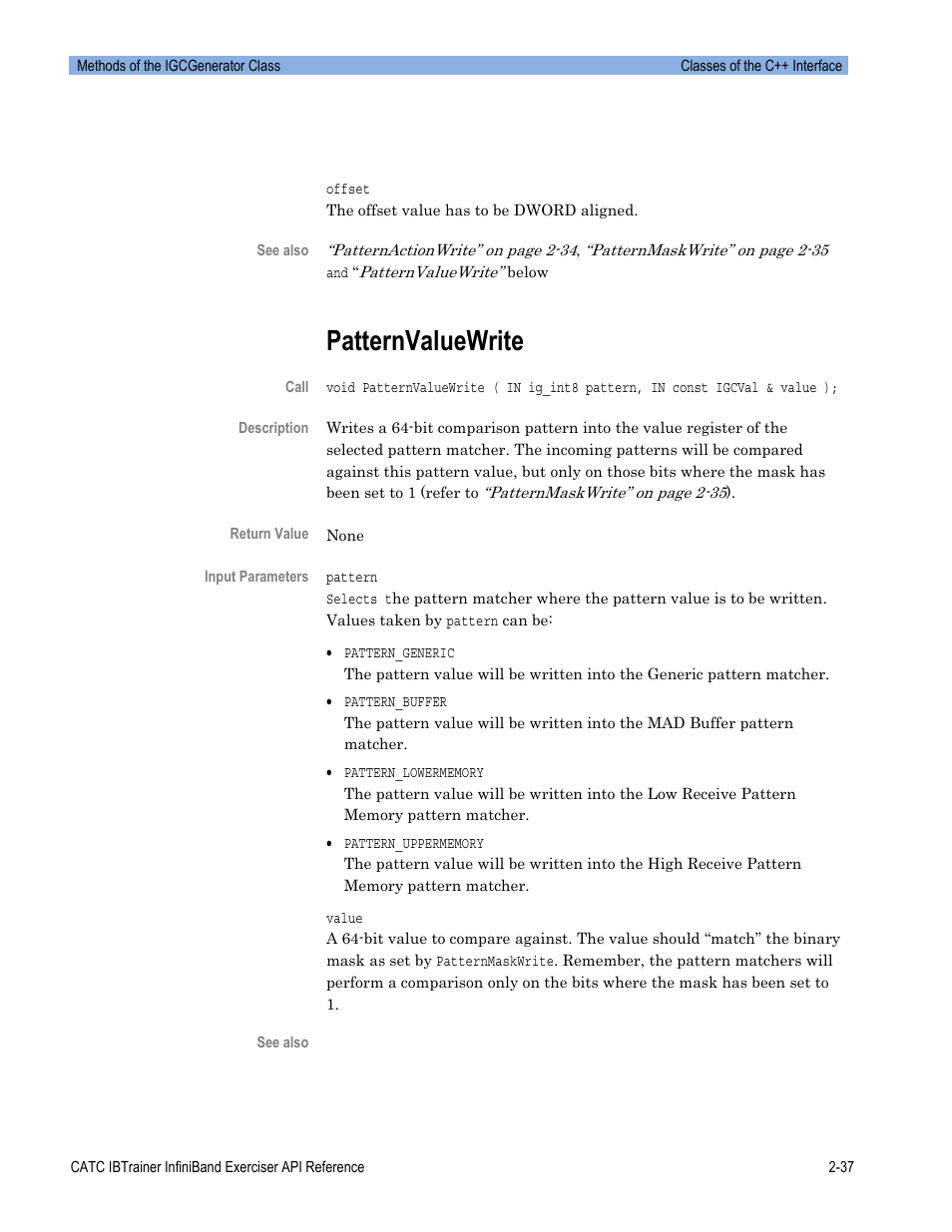 Patternvaluewrite | Teledyne LeCroy Automation API for IBTrainer Software Ver.2.0 User Manual | Page 59 / 167