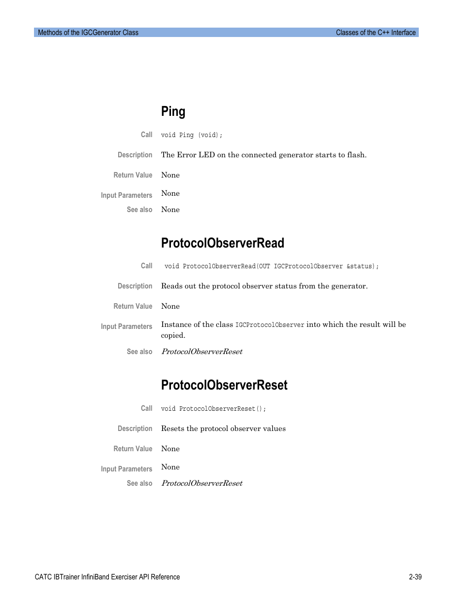 Ping, Protocolobserverread, Protocolobserverreset | Teledyne LeCroy Automation API for IBTrainer Software Ver.2.0 User Manual | Page 61 / 167