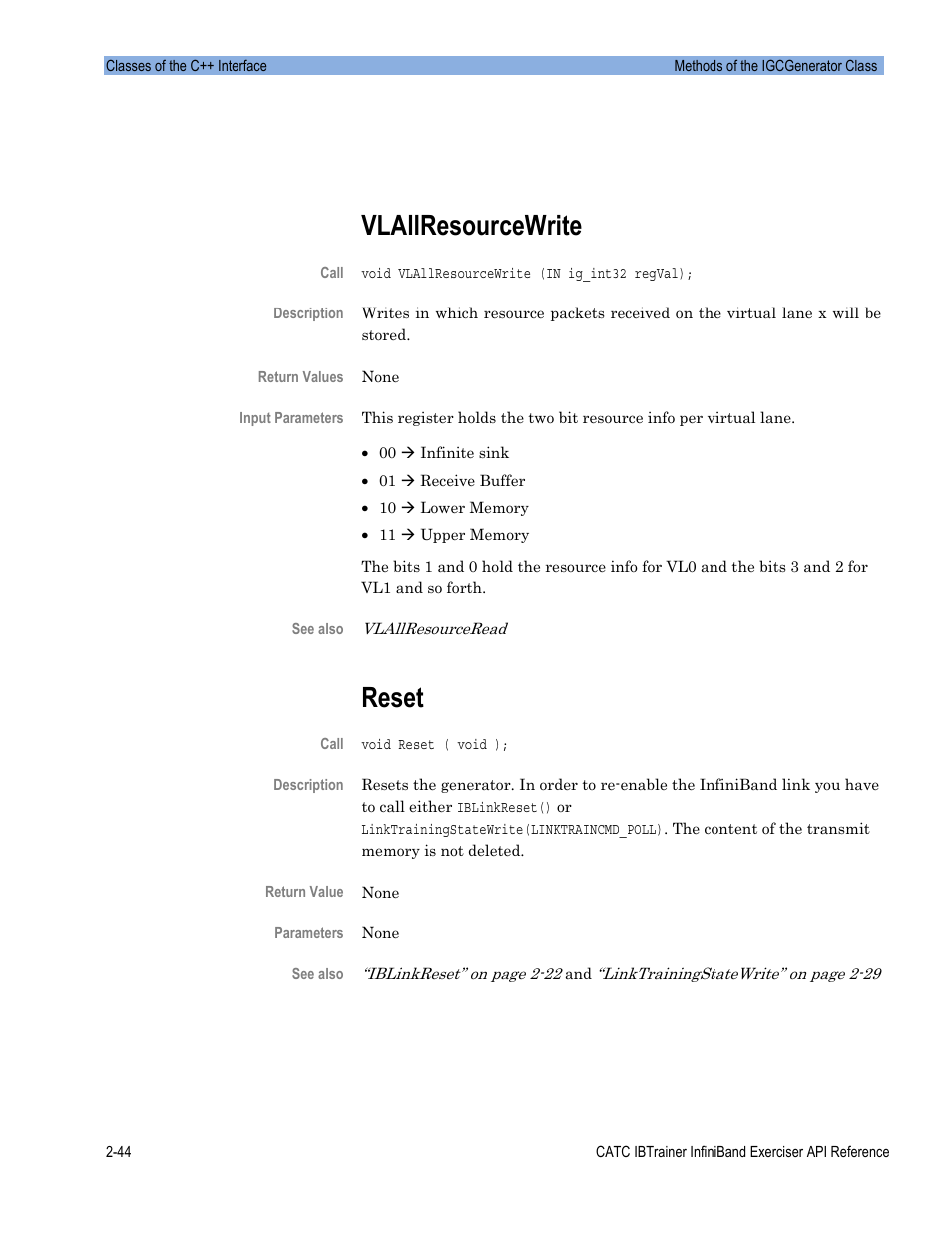 Vlallresourcewrite, Reset | Teledyne LeCroy Automation API for IBTrainer Software Ver.2.0 User Manual | Page 66 / 167