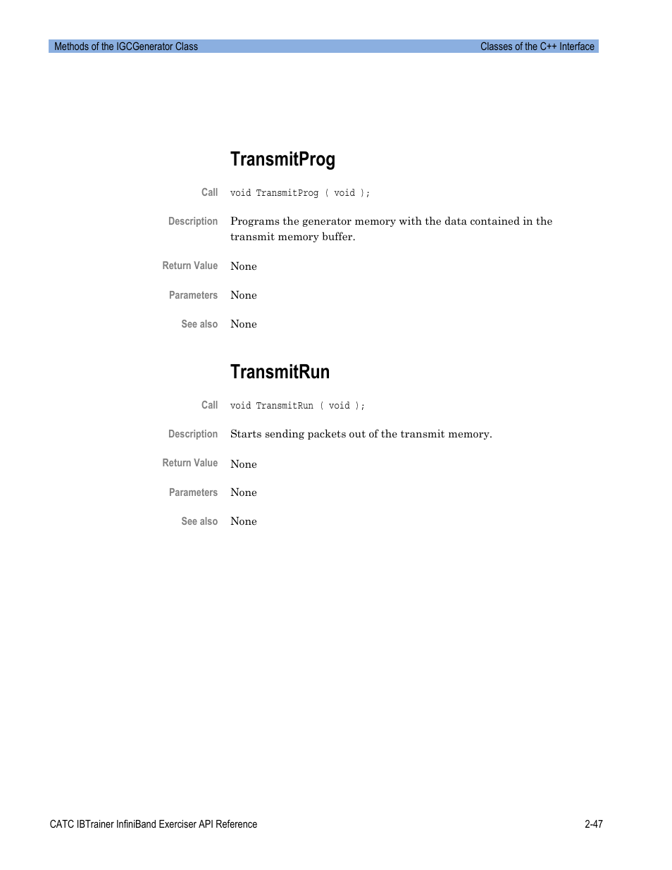 Transmitprog, Transmitrun | Teledyne LeCroy Automation API for IBTrainer Software Ver.2.0 User Manual | Page 69 / 167