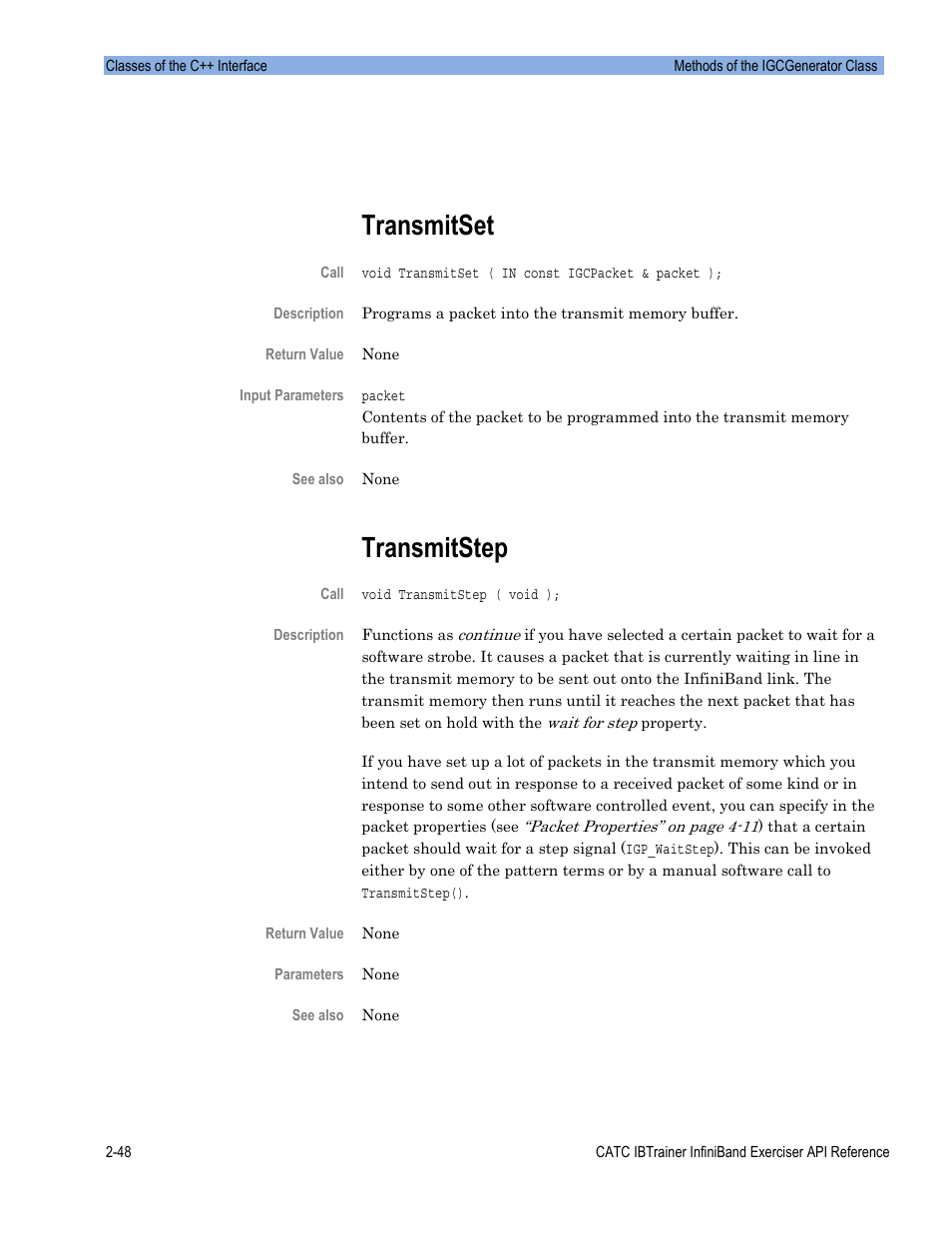 Transmitset, Transmitstep | Teledyne LeCroy Automation API for IBTrainer Software Ver.2.0 User Manual | Page 70 / 167