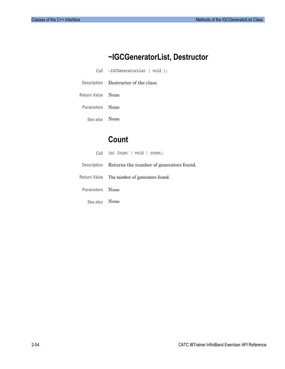 Igcgeneratorlist, destructor, Count | Teledyne LeCroy Automation API for IBTrainer Software Ver.2.0 User Manual | Page 76 / 167
