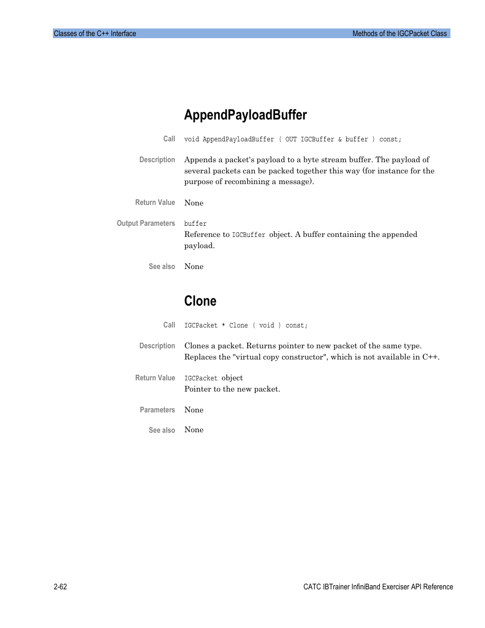 Appendpayloadbuffer, Clone | Teledyne LeCroy Automation API for IBTrainer Software Ver.2.0 User Manual | Page 84 / 167