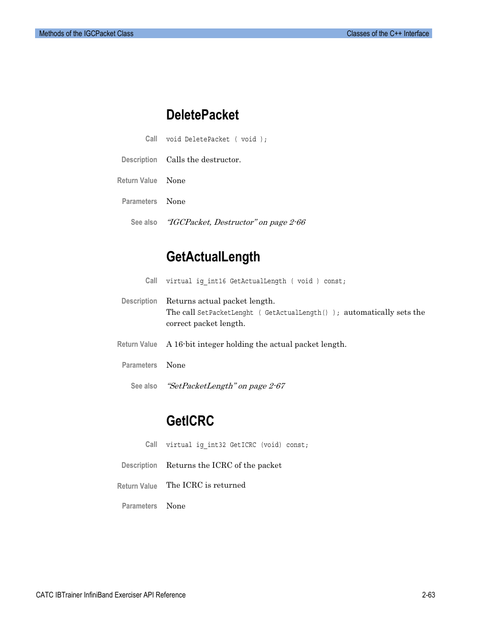 Deletepacket, Getactuallength, Geticrc | Teledyne LeCroy Automation API for IBTrainer Software Ver.2.0 User Manual | Page 85 / 167