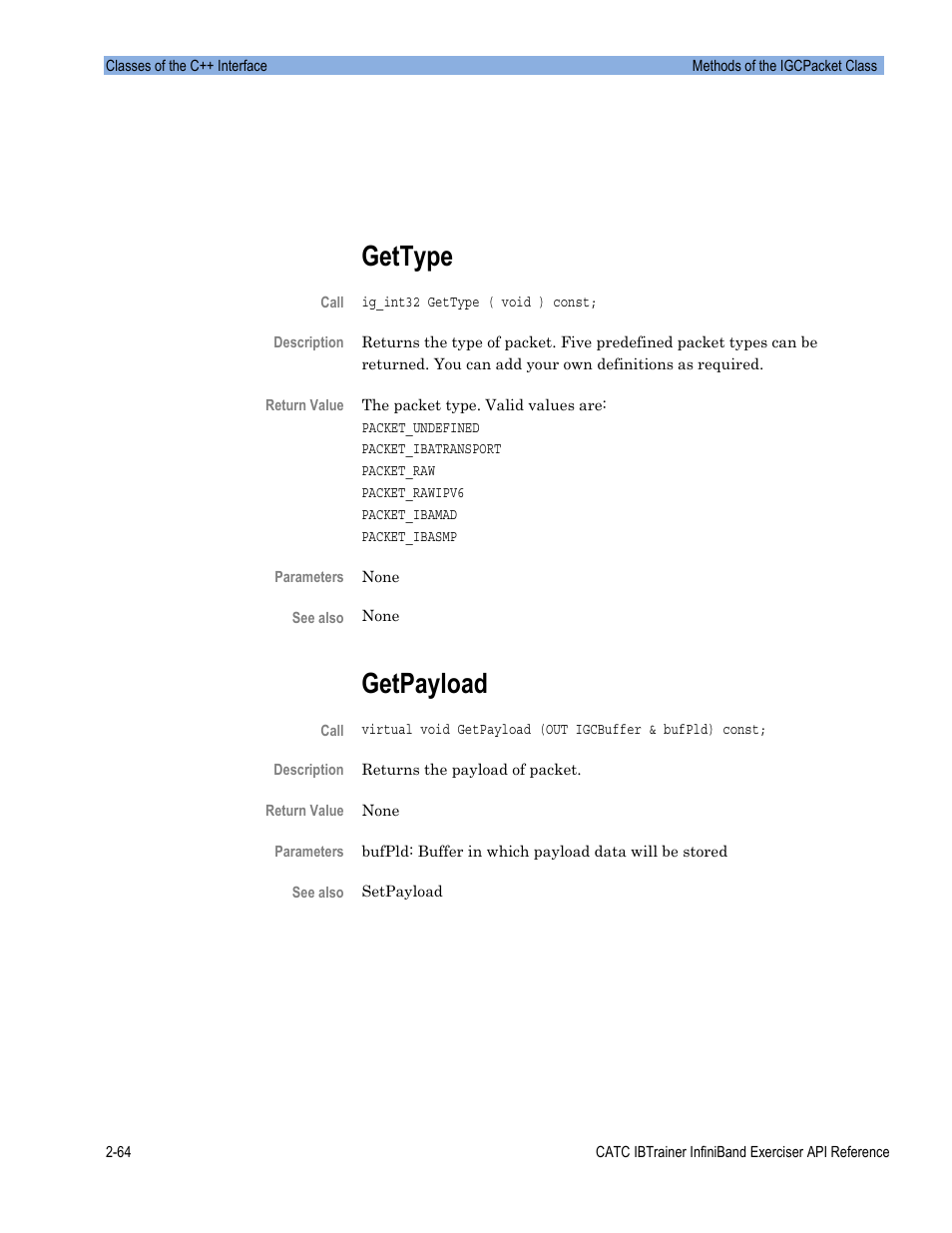 Gettype, Getpayload | Teledyne LeCroy Automation API for IBTrainer Software Ver.2.0 User Manual | Page 86 / 167